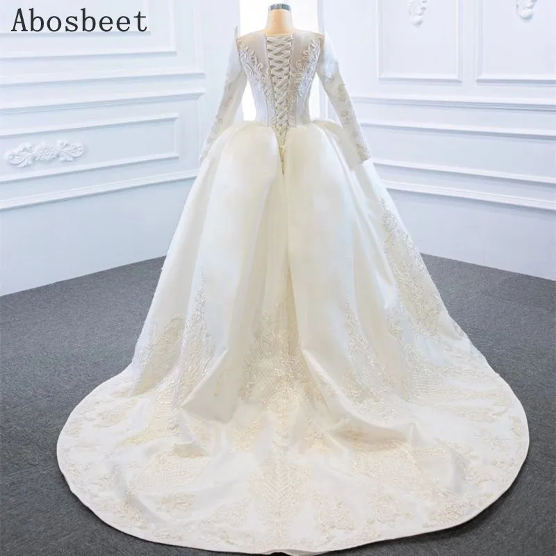 Vintage Satin Wedding Dress Long Sleeve Advanced Customization Lace Mermaid Wedding Gown Lace Up Back Long Train