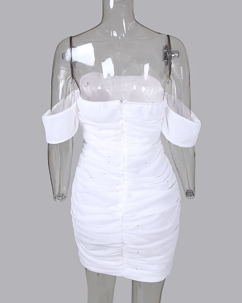 Сексуальное платье с блестками плиссированное мини-платье открытыми плечами |