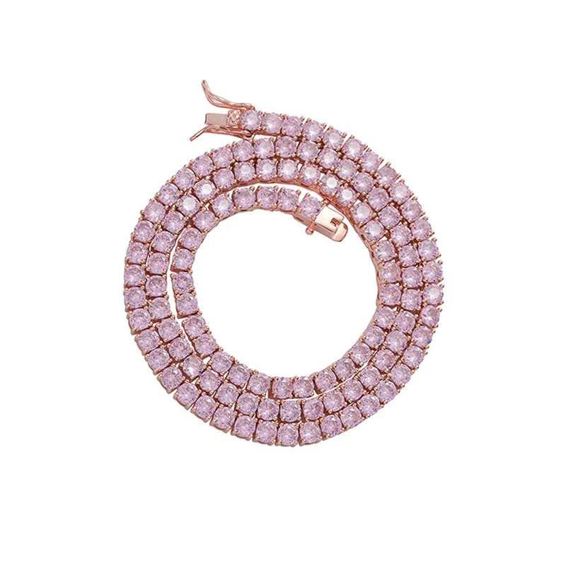 

Цепочка-чокер унисекс, ожерелье из розового/фиолетового фианита в стиле хип-хоп, теннисная цепь, сверкающий Фианит, украшение в 1 ряд, 4 мм