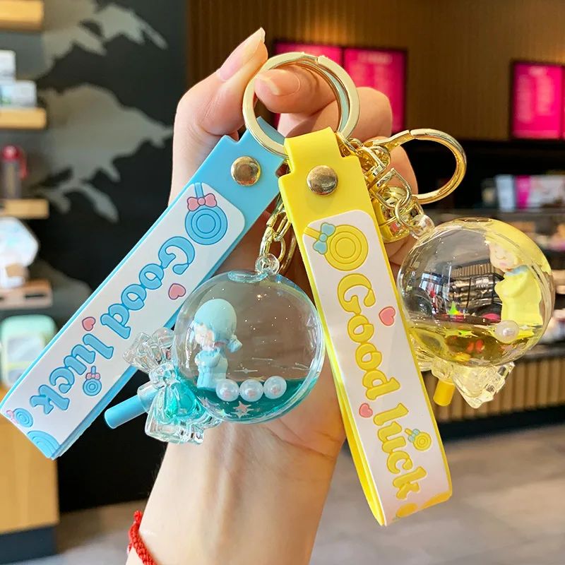 

Liquid Quicksand Lollipop Keychain Creative Cute Little Girl Into Oil Floating Quicksand Keyring Women Car Bag Pendant Keyfob