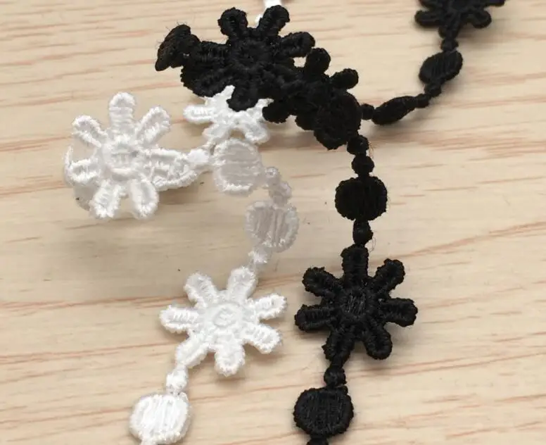 15 ярдов Цветы полиэстер кружевная отделка черный белый цвет вышитая лента для