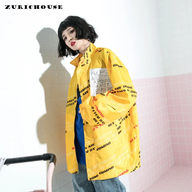 

ZURICHOUSE Hip-hop Windbreaker Women 2021 Sunscreen Series Fashion Print Oversized Coat Female Spring Trench Thin
