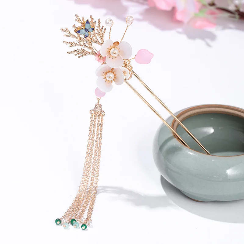 Древние китайские заколки для волос Hanfu платье кисточки шаг встряхнуть цветок