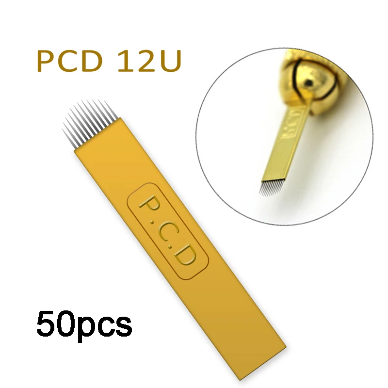 50pcs 12U 100 шт PCD Lamina микроблейдинг tebori 12Pin 14 Pin жесткие лезвия для перманентного макияжа Иглы для татуировки для 3D бровей ручная ручка - Габаритные размеры: 50pcs 12U