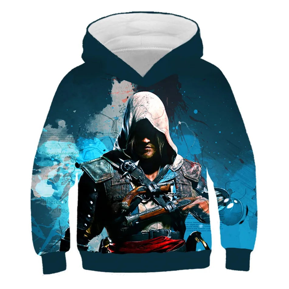 От 4 до 13 лет года, уличная одежда с 3D капюшоном Assassins Creed, толстовка для мальчиков и девочек, детский пуловер в стиле хип-хоп, толстовка с капюшоном