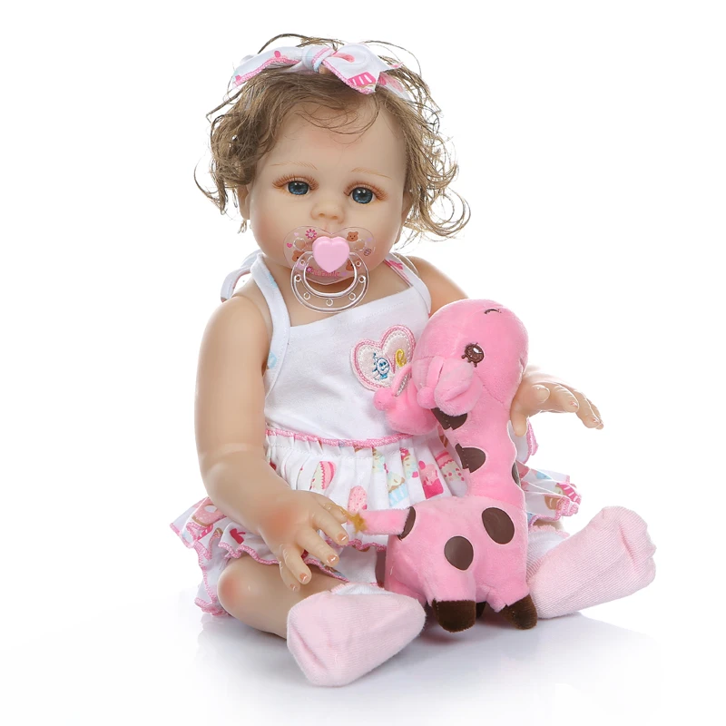 

48cm Slicone Bebe Doll Reborn Baby Girl Bath Toy Curly Rooted Hair Waterproof