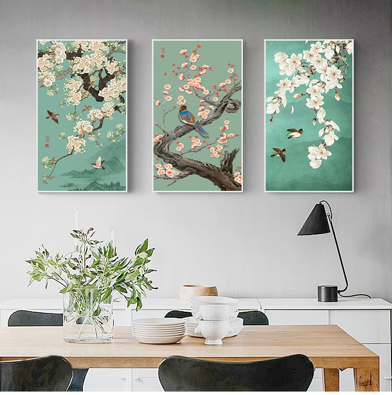 

Китайская Картина на холсте с цветами и птицами Ginkgo, красивое растение, большой плакат и печать, абстрактное искусство, Настенная картина дл...