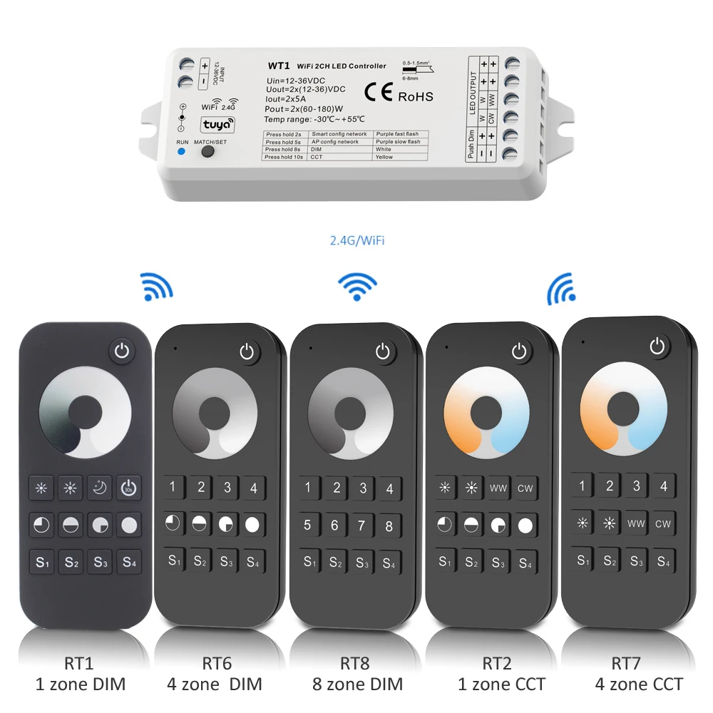 Tuya Dimmer LED 12V 24V Smart Life 2.4G RF Remote Magic Home Wifi WW CW CCT Strip Controller Work with Yandex Alice Alexa Dimer | Лампы и