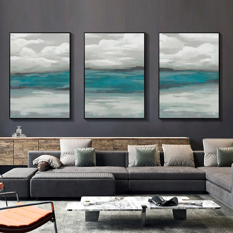 

Abstract White Cloud Blue Sea Wall Art Landscape Poster and Print Nordic Canvas Painting Modern Pictures for Living Room Decor