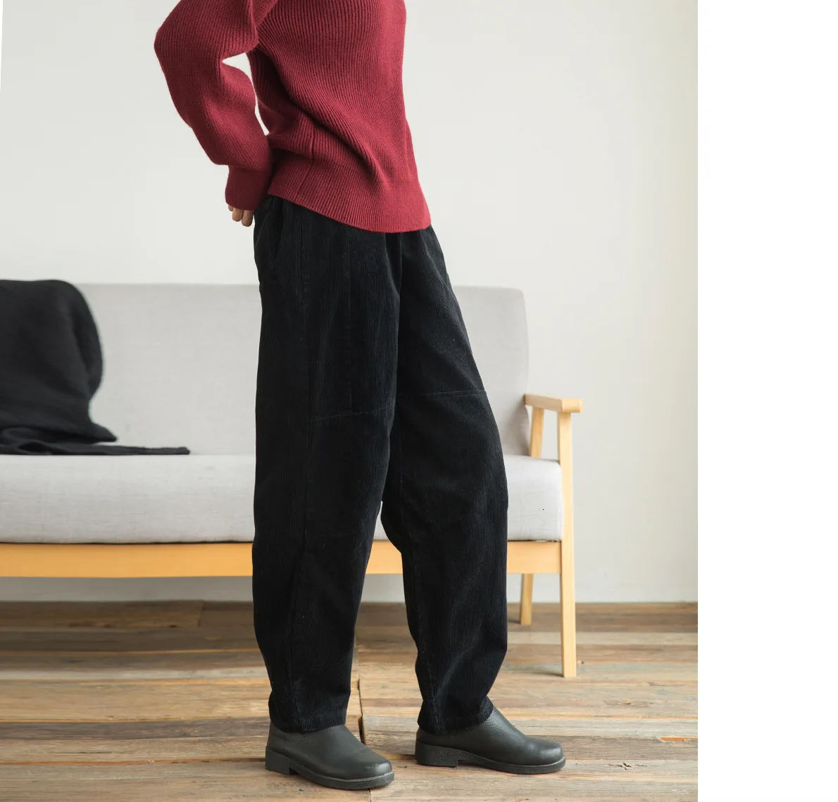 NINI WONDERLAND Corduroy Harem Pants Woman Autumn Low Crotch Ankle Length Pants Elastic Waist Female Loose Trousers Casual