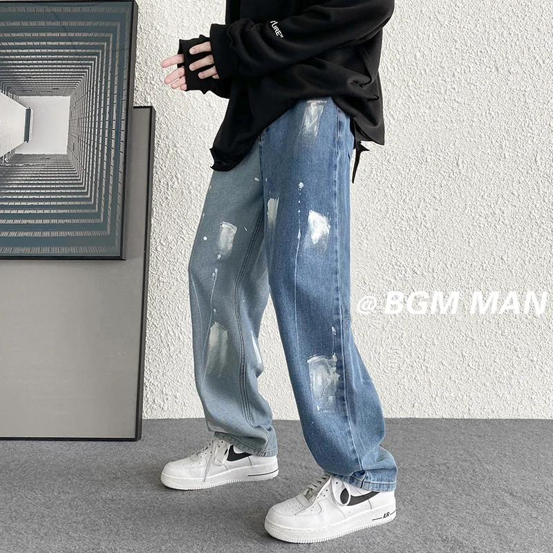

Streetwear Oversized Blue Jeans Men Korean Clothes Hip Hop Fashions Straight Jeans 2021 Baggy Cargo Jeans Loose Trousers Vintage