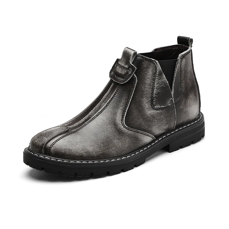Ботинки Челси мужские из мягкой кожи черные/коричневые/серые на меху для весны и