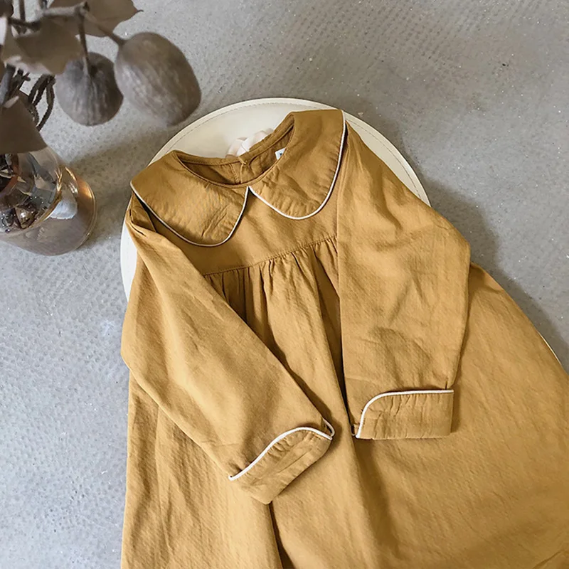 

Girls Long Sleeve Princess Dress 2020 Spring Autumn Solid Color Bow Koreand Design Loose Toddler Clothes for 1-6Y