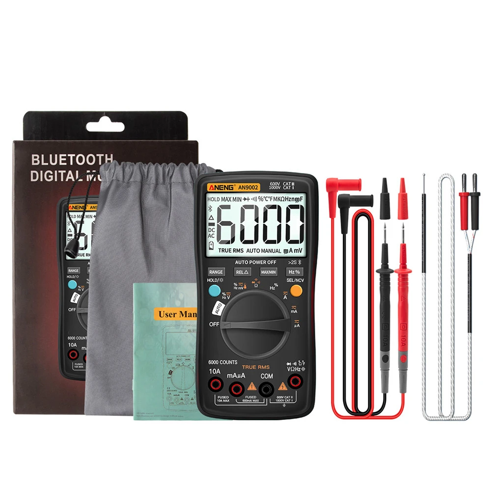 

ANENG AN9002 Bluetooth Digital Multimeter 6000 Counts Auto Range True RMS AC DC Current Voltage Resistance Capacitance Tester