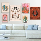 Постеры на холсте с изображением пустыни, кактуса, птицы, Луны