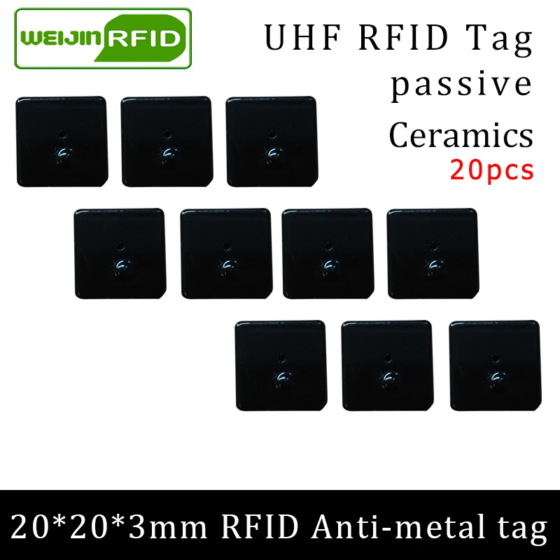 UHF RFID metal tag 915m 868m EPC 6c 20pcs free shipping tools management 20*20*3mm micro square Ceramics passive RFID tags