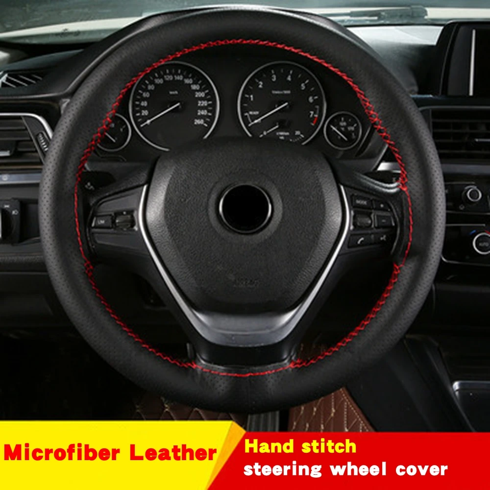 

Microfiber Leather Hand-Stitched Universal Steering Wheel Cover Non-Slip Driving, Safer Sweat-Absorbing And Breathable