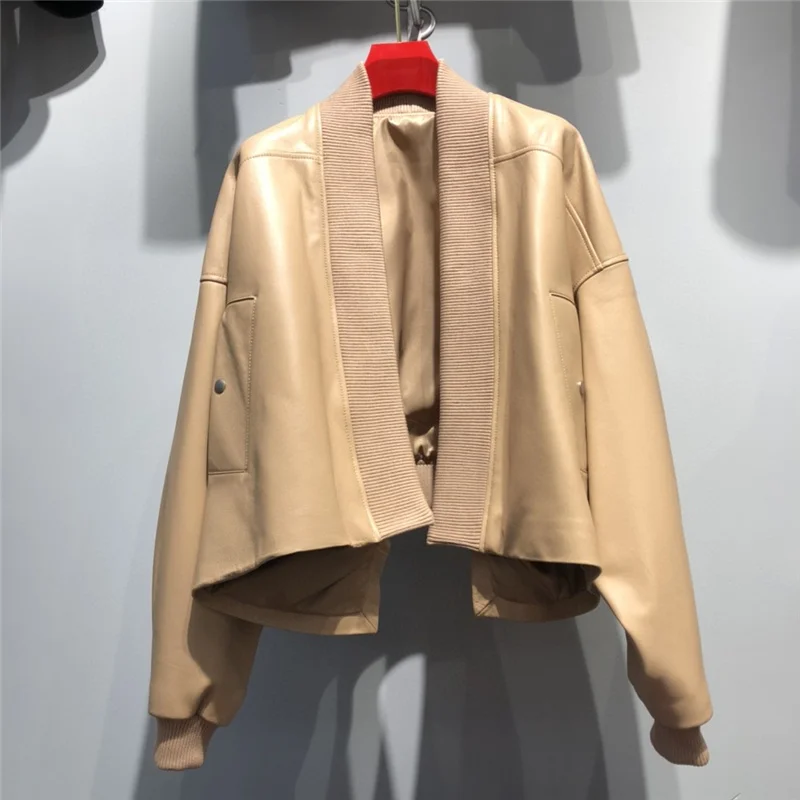 Women's Short Black Motorcycle Jackets Women's Autumn Coats Leather Coat 2022 New Upper And Lower Two-Way Really Leather Jacket