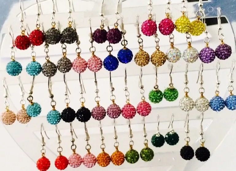 Wholesale 10mm hot mix Colors To Choose Crystal  Beads Silver Plated drop   Earrings lot women gift jewelry  g213