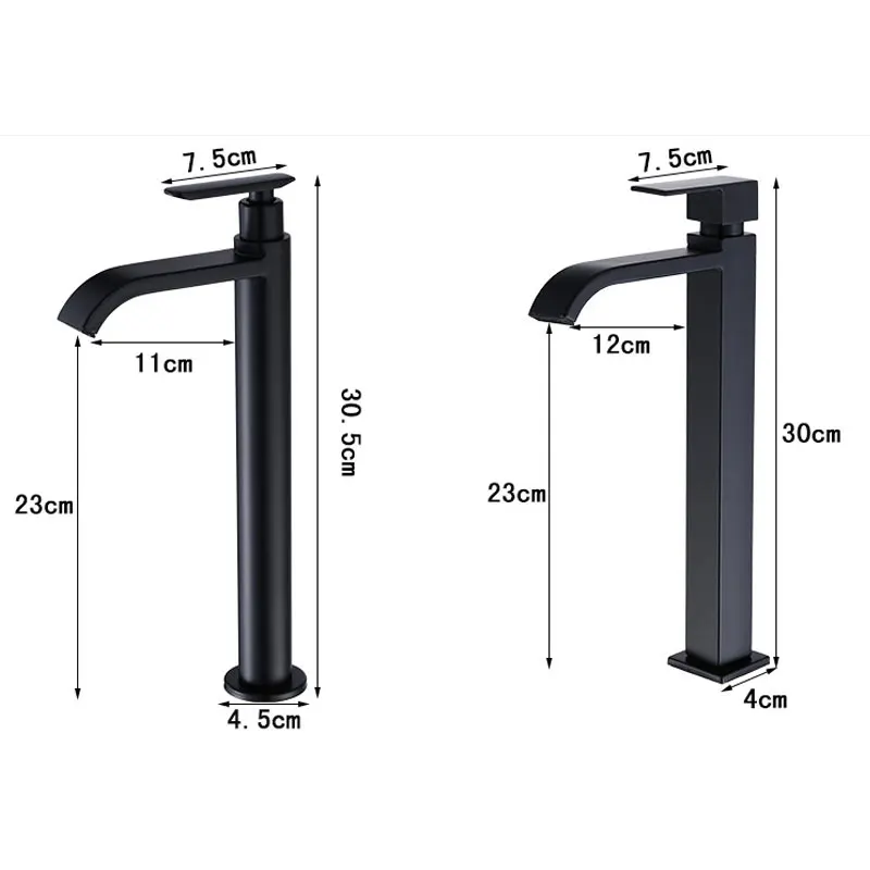 Одиночный холодный черный кран для раковины ванной комнаты из нержавеющей стали