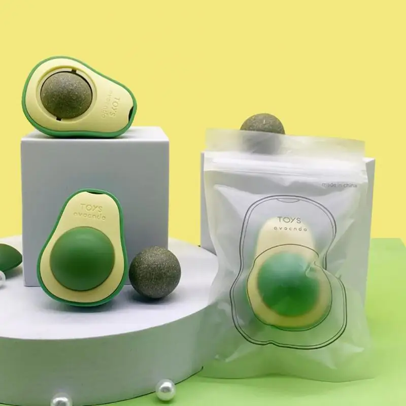 

2PCS Rotatable Mint Ball Creative Avocado Catnip Ball Cat Grind Teeth Self-Hey Toy Edible Licking Toys For Kitten Pet Supplies