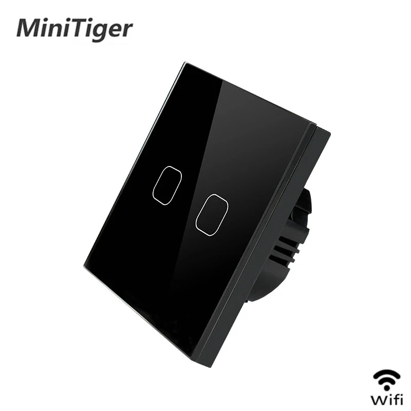 WiFi Black 2gang Стандарт ЕС Tuya/Smart Life/ewelink 2 банды 1 способ WiFi настенный светильник сенсорный переключатель для Google Home Amazon Alexa Голосовое управление - Цвет: WiFi Black 2gang