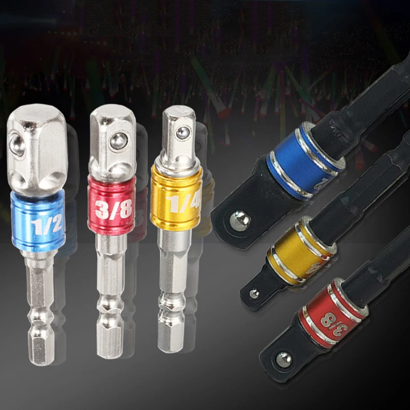 

3x Multicolor Safe Socket Bit Adapter Drill Nut Driver Power Extension Bar Tool