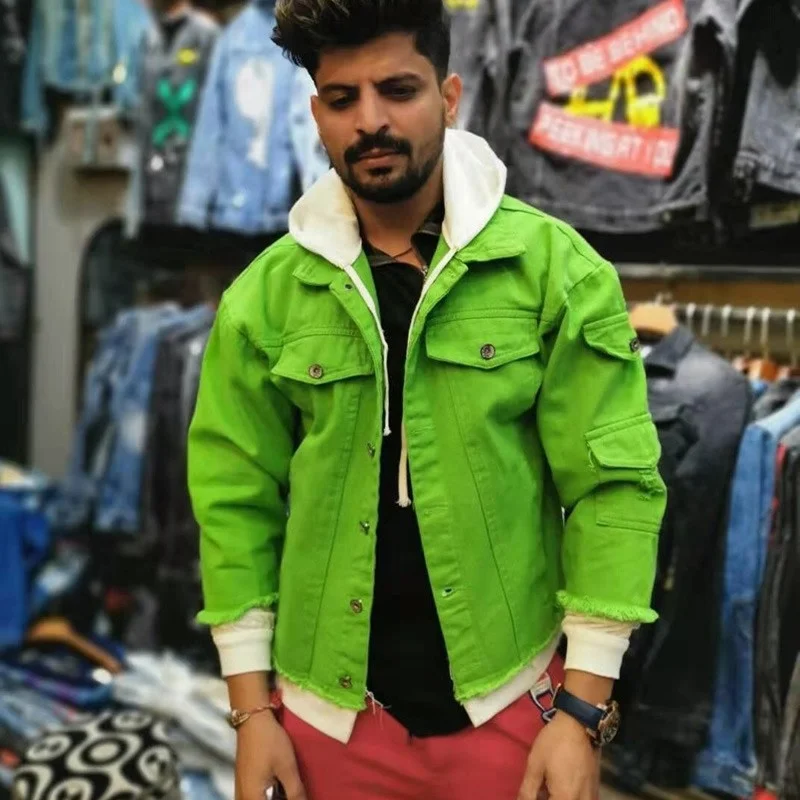 

Куртка мужская джинсовая с капюшоном, модная повседневная ковбойская куртка в стиле пэчворк, уличная одежда в стиле хип-хоп, большие размер...