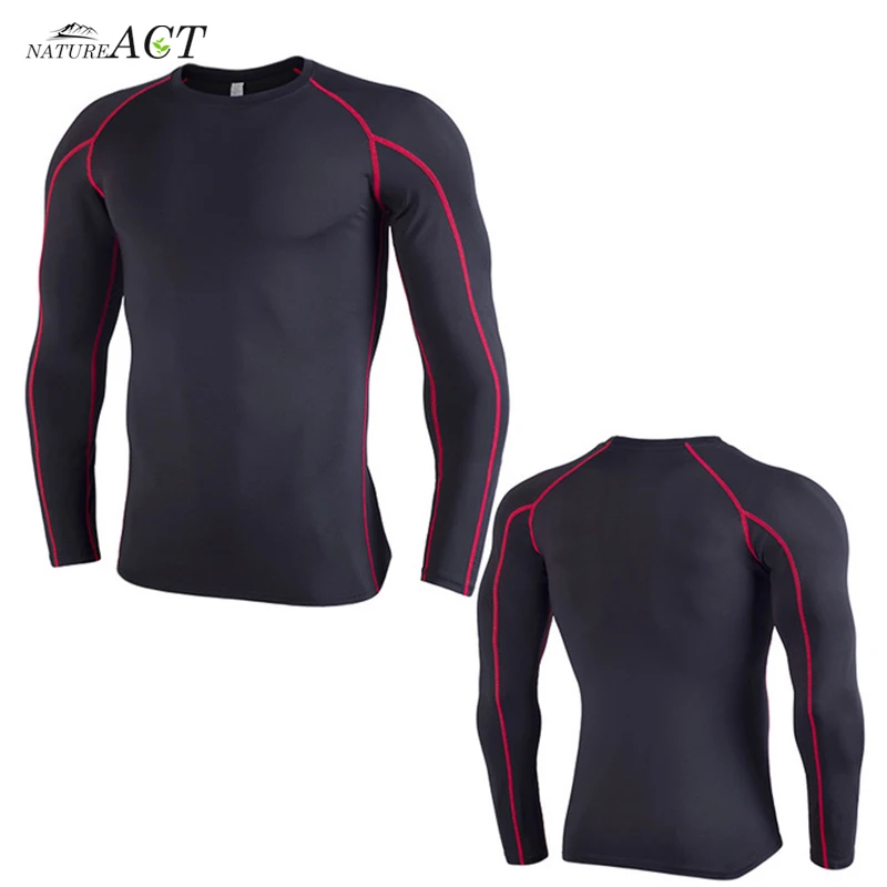 Мужская быстросохнущая Облегающая рубашка с длинными рукавами для бодибилдинга высокая эластичность