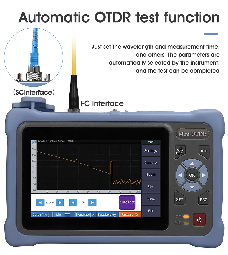 

100 км Мини OTDR 1310/Нм 26/24 дБ волоконно-оптический рефлектометр сенсорный экран VFL OLS OPM карта событий Тестер кабеля Ethernet