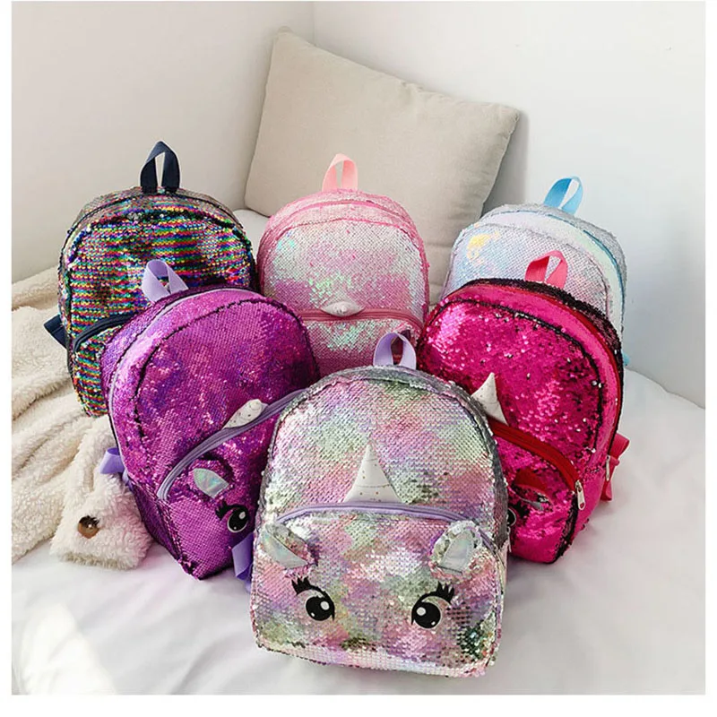 Cute Girls Sequins Backpacks Children Unicorn Mermaid Panda Cartoon Shoulders Bags for Kids Outdoor Backpack with Large Capacity