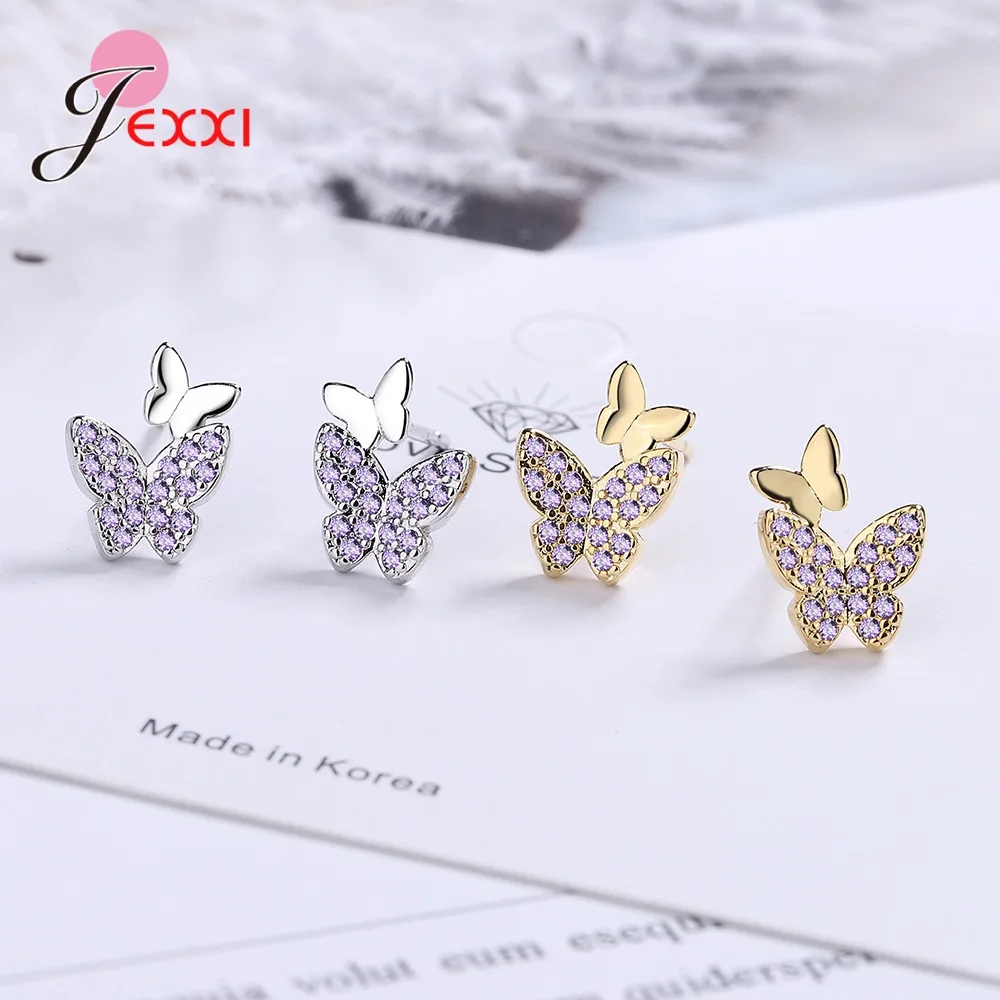 

New Arrival 925 Silver Crystal Trendy Butterfly Stud Earrings For Women Simple Fashion Cute Boucle D'oreille Party Jewelry Gifts