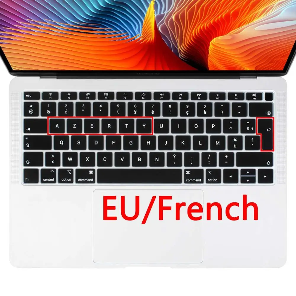 EU French black Евро Русский Испанский Французский водостойкий тонкий защитный чехол для клавиатуры для Macbook New Air 13 A1932 Touch ID - Цвет: EU French black