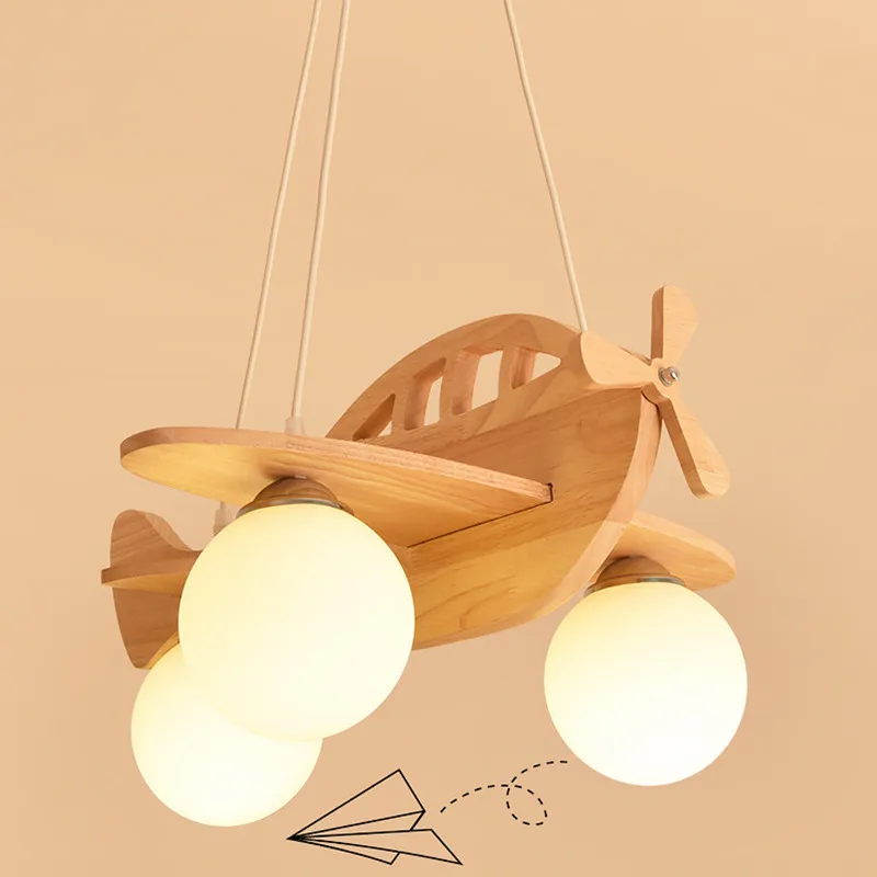Creative airplane light Nordic children room dining bedroom cartoon simple modern log chandelier | Лампы и освещение