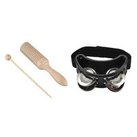 1 pcs wooden crow sounder percussion instrument 1 pcs percussion foot tambourine with metal jingles black