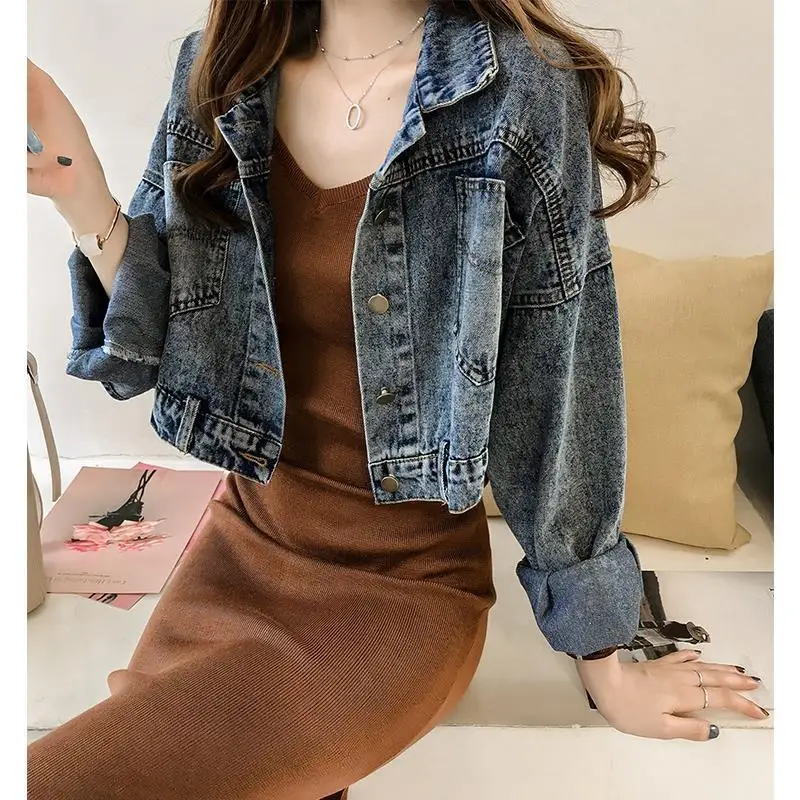 

2021 spring new retro denim jacket girls short loose jacket top fashion winter clothes women Short Streetwear Cotton