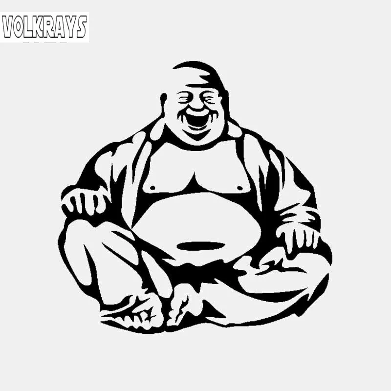 Volkrays Cartoon Car Sticker Laughing Buddha Buddhism Accessories reflective Vinyl Decal Black/Silver 15cm*16cm | Автомобили и