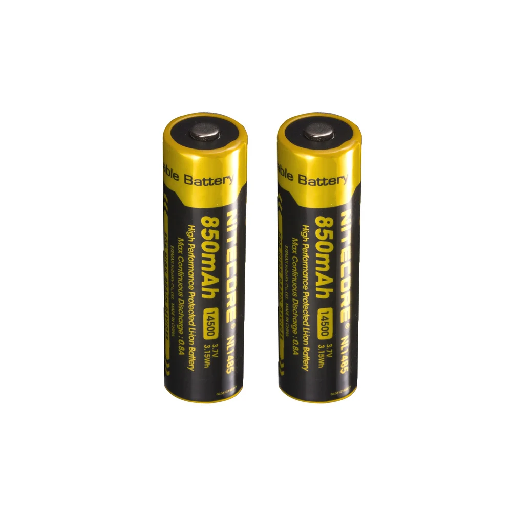 2 шт. NITECORE 14500 NL1485 Li Ion Перезаряжаемые Батарея 850 мА/ч 3 7 V 3.15Wh защищенный верхний