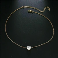trendy necklace gold chain pendant choker short pendant crystal heart necklace for womens girls gift