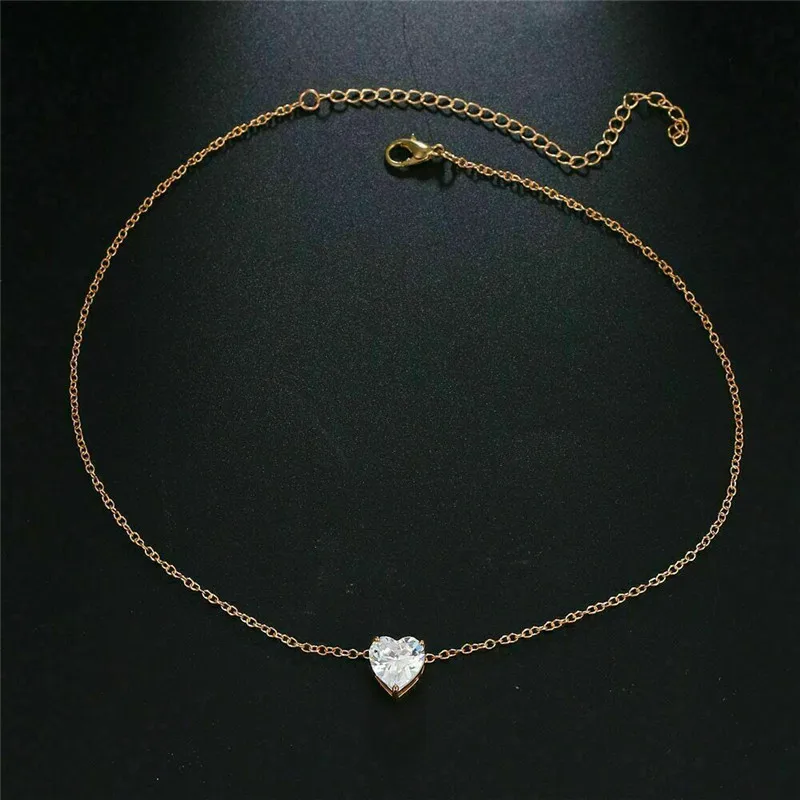 Модное ожерелье чокер Короткая подвеска с хрустальным сердцем для женщин и