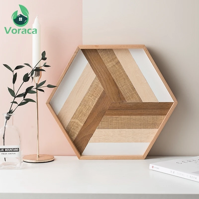 Шестигранный деревянный сервировочный декоративный поднос деревянная тарелка