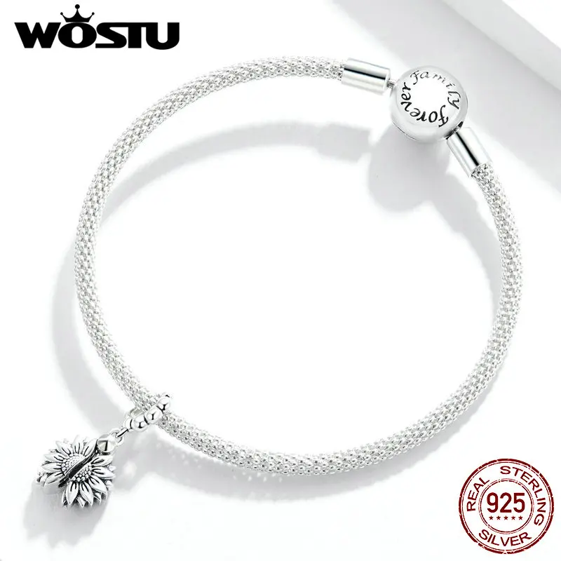 Подлинные серебряные подсолнухи WOSTU с улыбающимся лицом бусины для изготовления