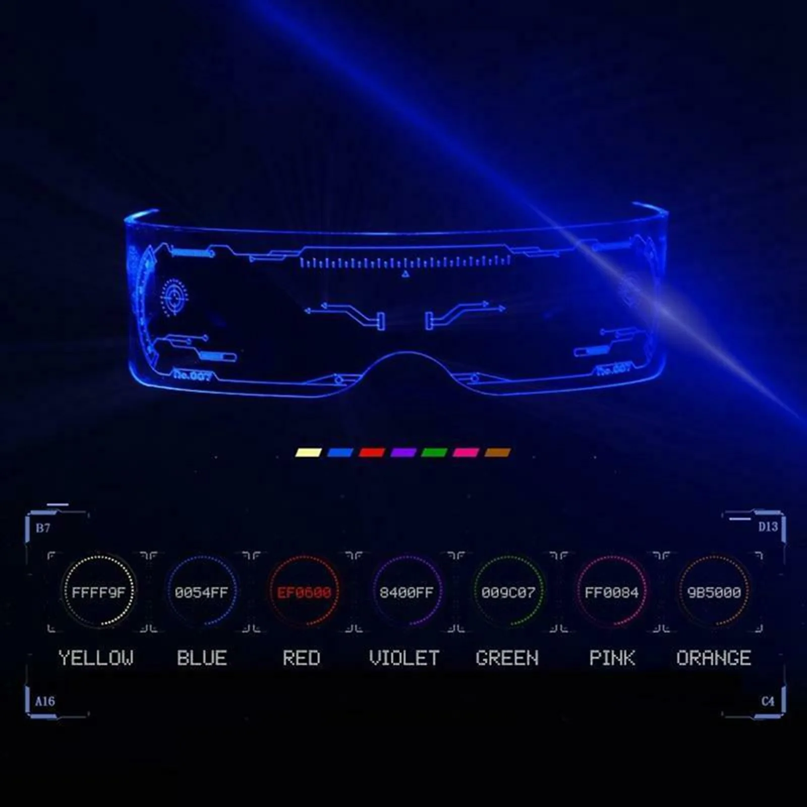 Cool Luminous LED Glasses Glowing Costume Neon Light Flashing Sunglasses Punk Goggles Cyber Future Cosplay Party Glow | Дом и сад