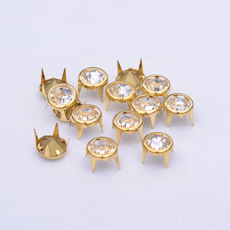 JUNAO 100Pcs 10mm Gold Rhinestone Rivet Metal Spikes Crystal Studs Decorations Claw For Accessories Jewellery | Дом и сад