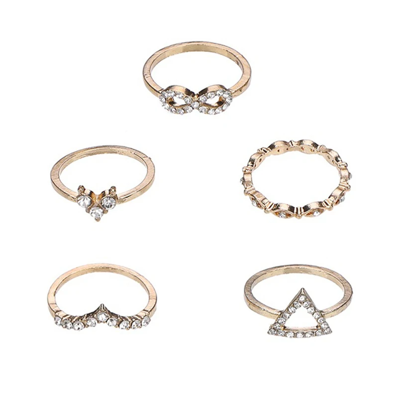 5 шт./компл. модные кольца с золотым кристаллом Персиковое сердце геометрическое