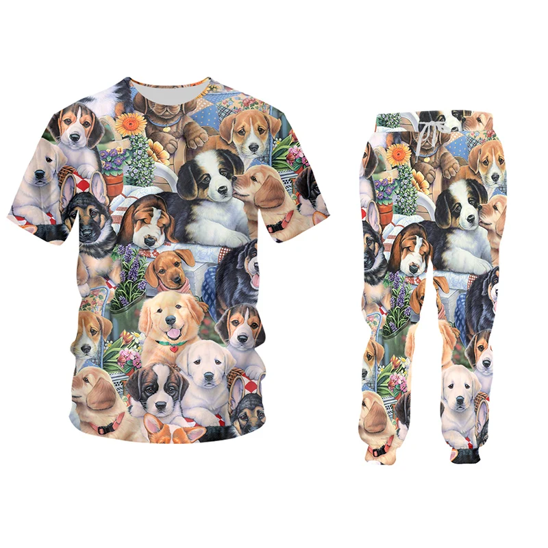 

OGKB Men's Set 3D Pants And Hoodie Cute Dog 3D Hip Hop Printed Animal Sweatshirt Jogger Pants Tracksuits Streetwear Sportswear