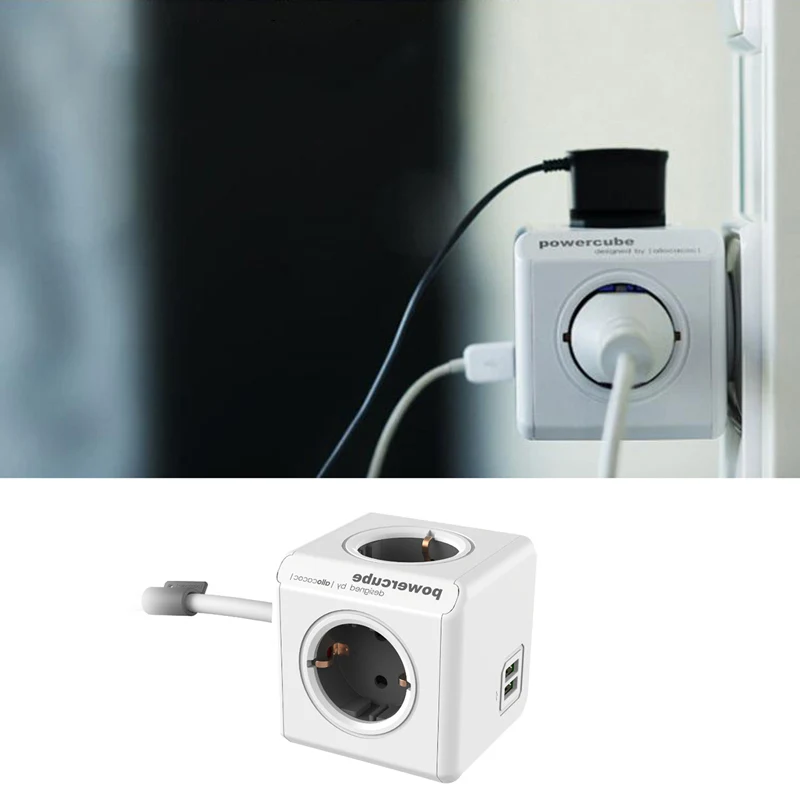 Умный дом Мощность Cube разъем ЕС розетка 4 розетки 2 Порты USB адаптер расширение