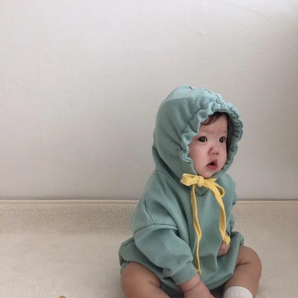 Winter Baby Girl Bodysuits Baby Korean Version Of Pure Color Basic Triangle Crawling Clothes Cotton Bodysuits - Цвет: Зеленый