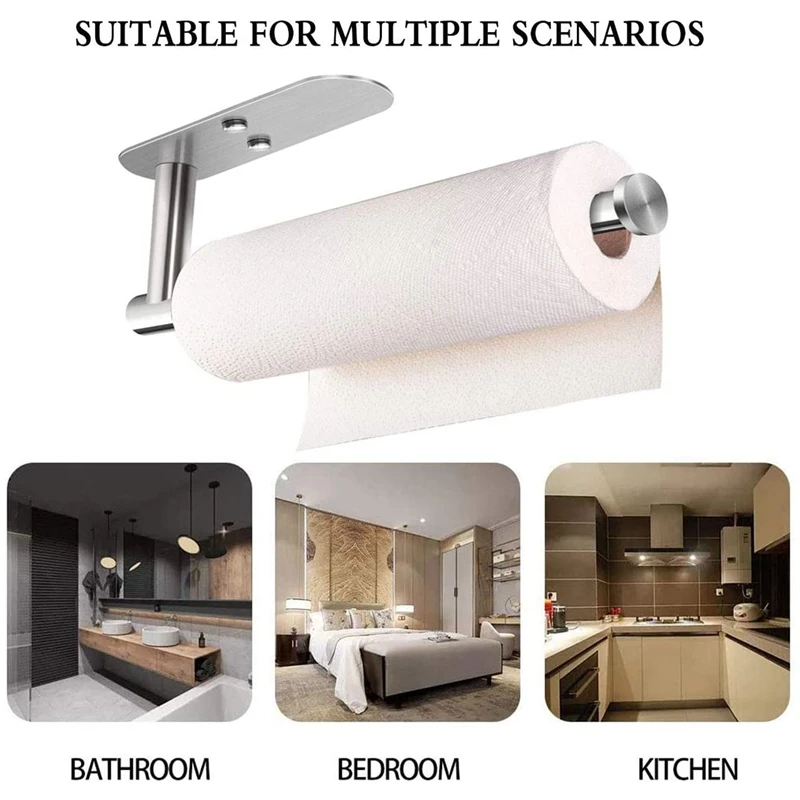 

2 PCS Adhesive Paper Towel Holder Under Cabinet Wall Mount for Kitchen Paper Towel, Paper Towel Roll Holder