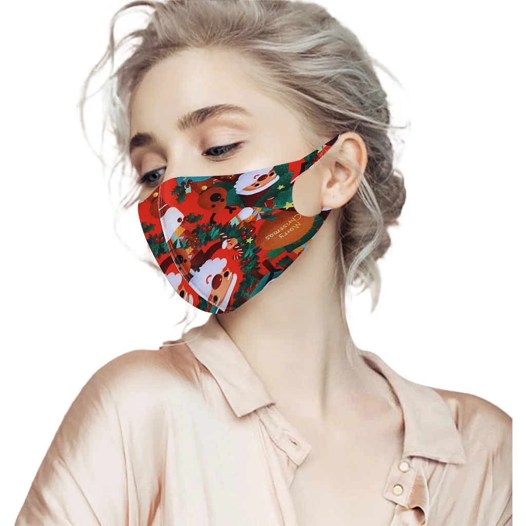 

Adult Unisex 5PCS Christmas Cloth Mask Print Ice Silk Breathable Washable Mouth-muffle Mask Mondkapjes Masque Mascarillas